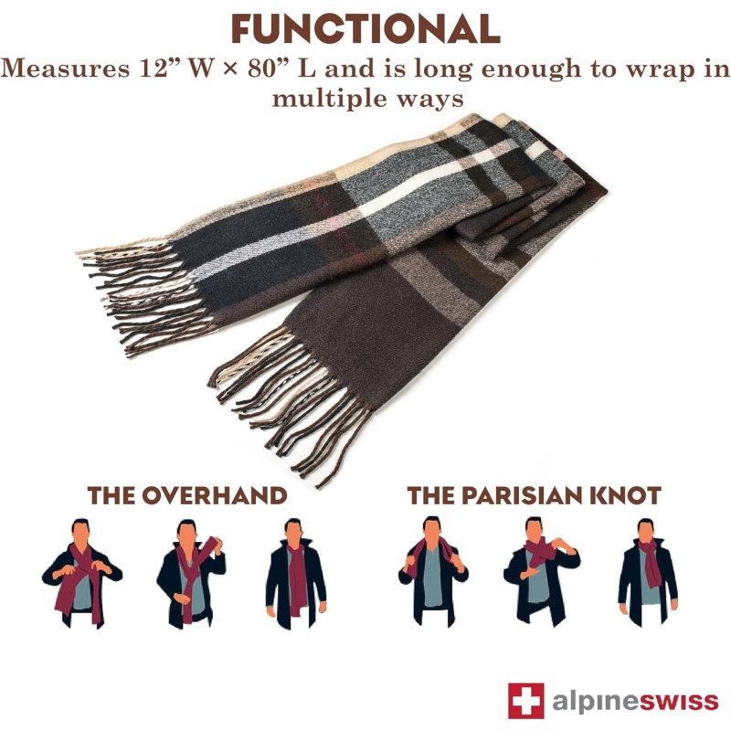 Alpine Swiss Mens Plaid Scarf Softer Than Cashmere Scarves Winter Shawl - Image 3